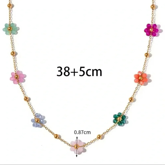 Flower Stainless Steel 18K Gold Waterproof Bead Flower Necklace Bracelet Set - Picture 4 of 16